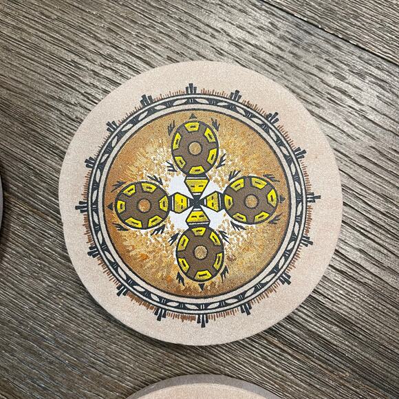 Tee Pee Plaza Sandstone Coasters, Native American, Set of 4, New - Picture 4 of 6